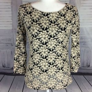 ambra Italian Black + Cream Lace Long Sleeve Shirt